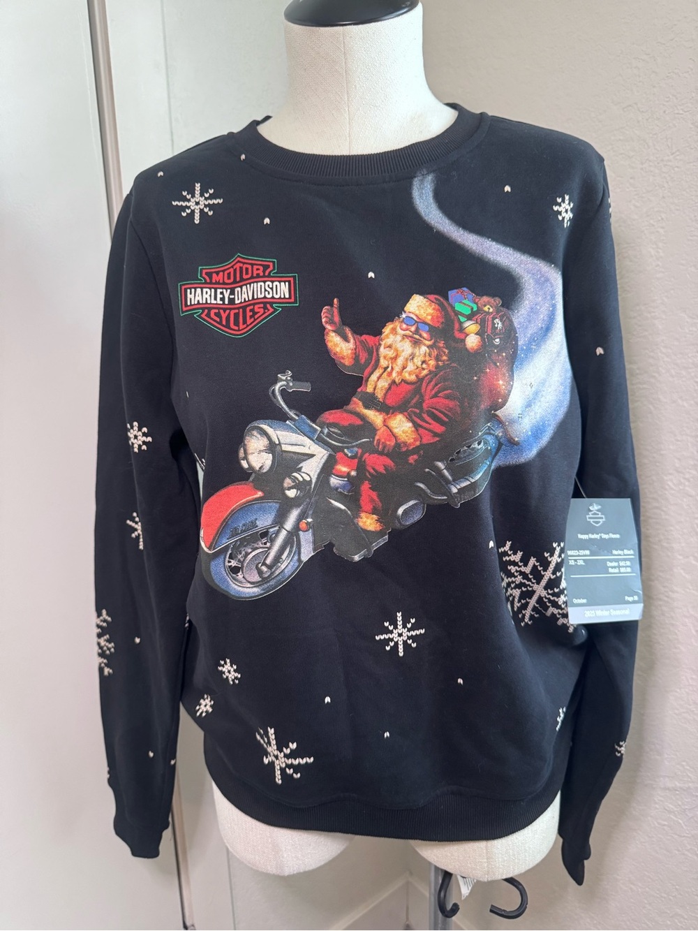 Harley-Davidson Black Crewneck with Santa Motorcycle Graphic
